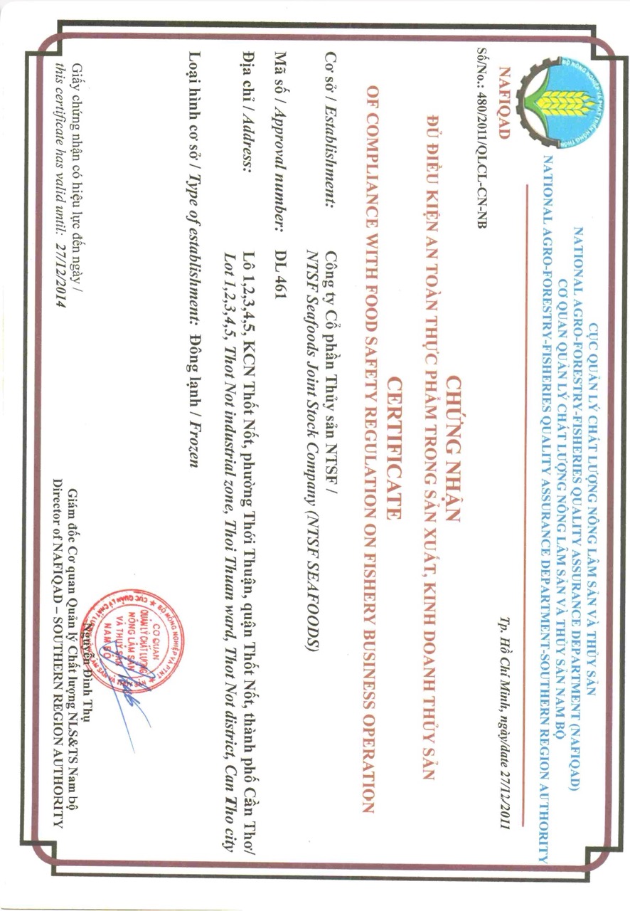 NTSF Seafoods đạt nhiều chứng nhận quốc tế